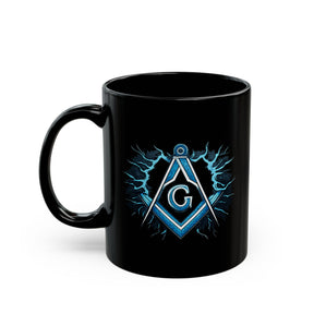 Taza de la Logia Azul de Maestro Masón - Negra con Escuadra y Compás Azules G