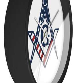 Master Mason Blue Lodge Clock - Square & Compass G with American Flag Design - Bricks Masons