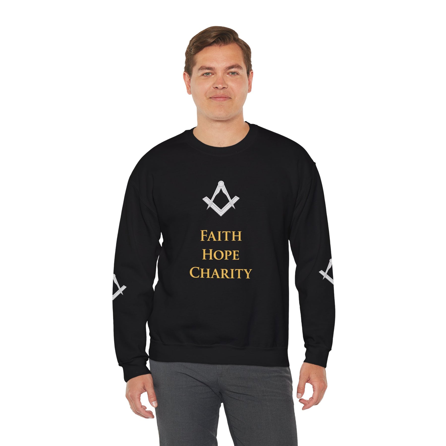 Master Mason Blue Lodge Sweatshirt - Faith Hope & Charity with Square & Compasses - Bricks Masons