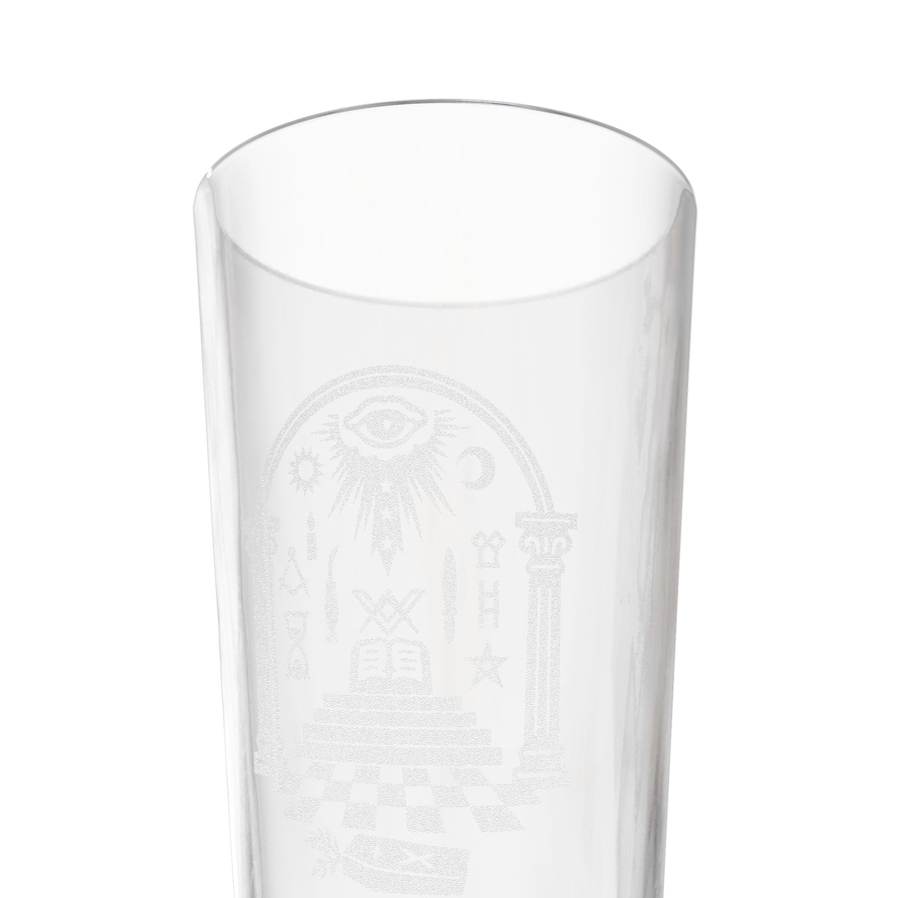 Master Mason Blue Lodge Pint Glass - Checkered Floor Pillars All-Seeing Eye & Tools