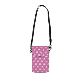 OES Cell Phone Wallet - Pink & White Stars Microfiber Leather - Bricks Masons