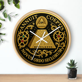 Eye of Providence Clock - Pyramid and All Seeing Eye with Latin Motto - Bricks Masons