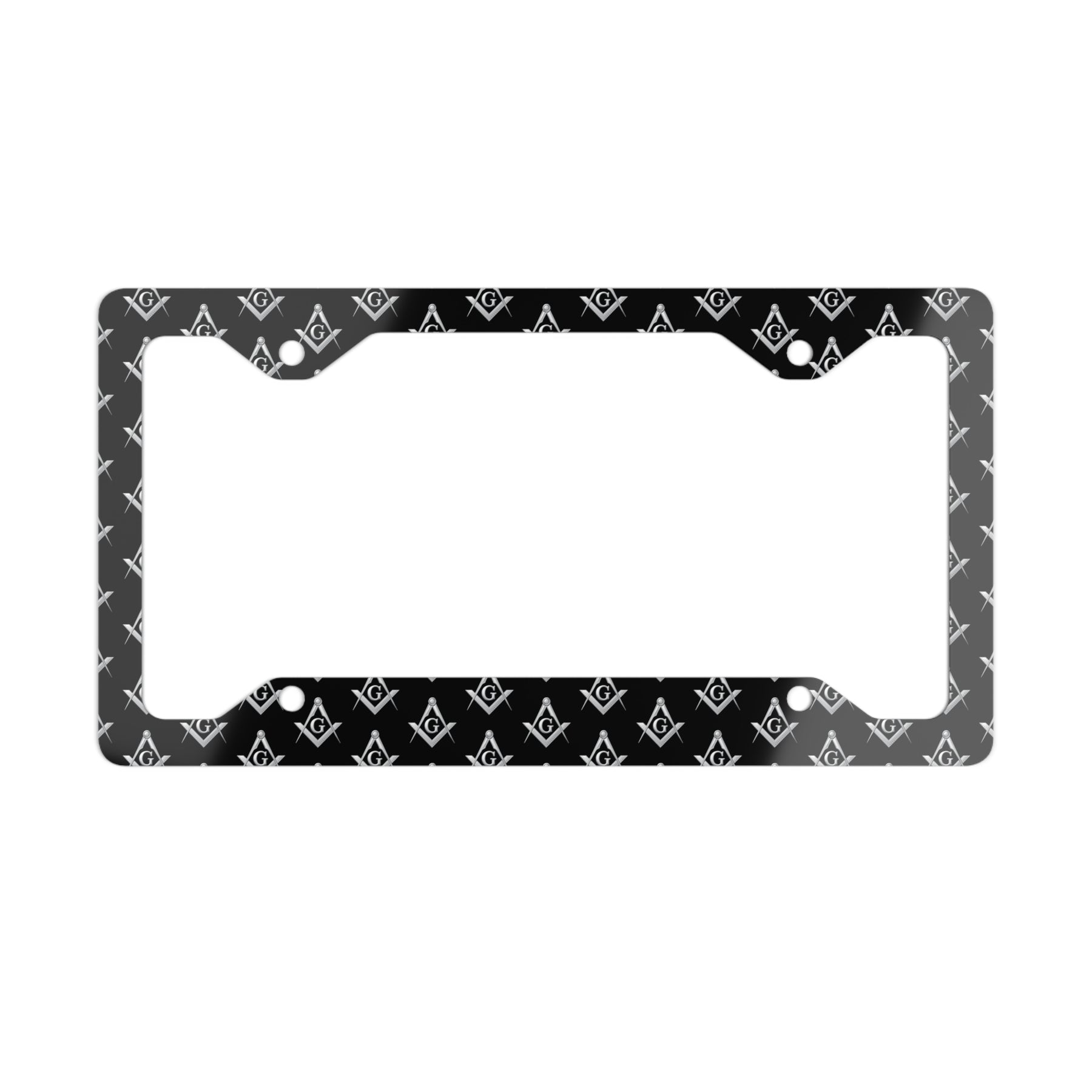 Master Mason Blue Lodge License Plate Frame - Silver Square & Compass with G Pattern - Bricks Masons