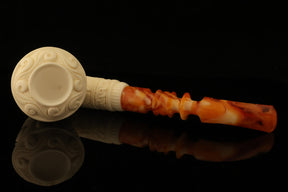 Master Mason Blue Lodge Meerschaum Pipe - Wax Coated With Square & Compass G - Bricks Masons