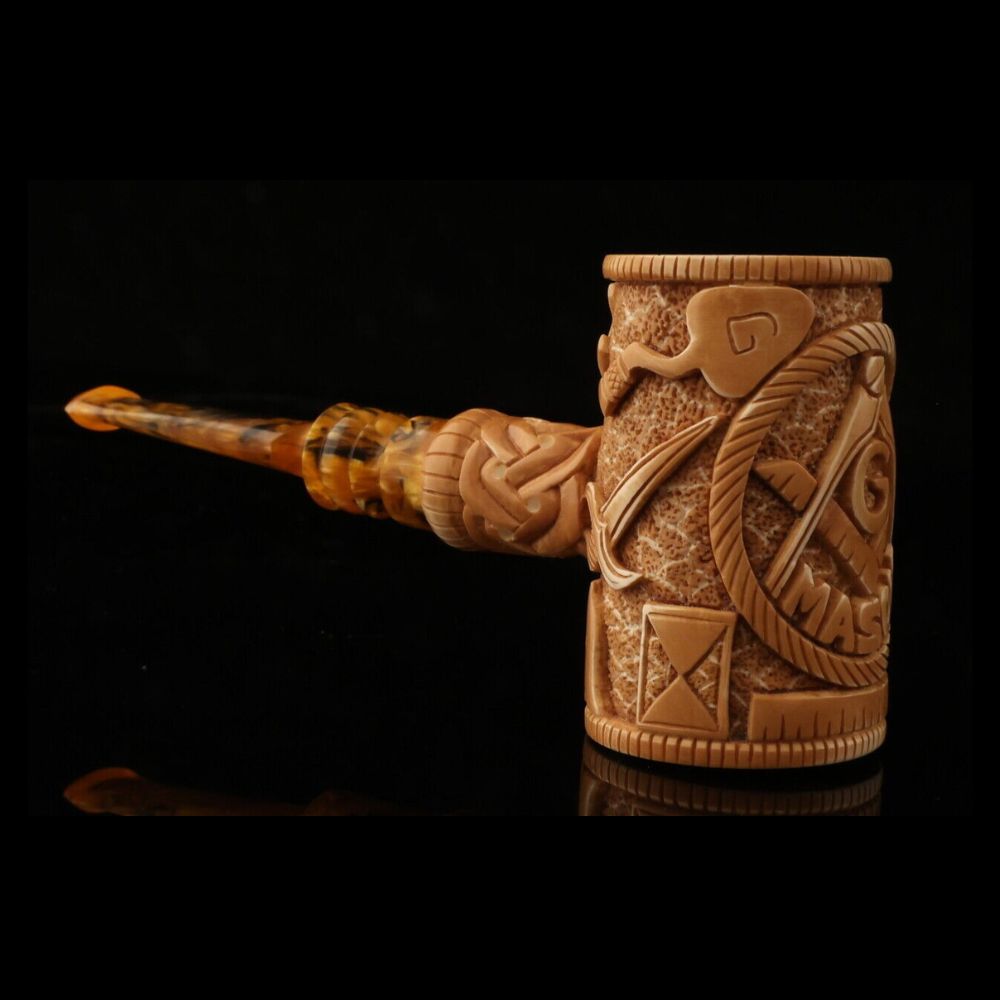 Master Mason Blue Lodge Meerschaum Pipe - Handcrafted Gavel Shape - Bricks Masons