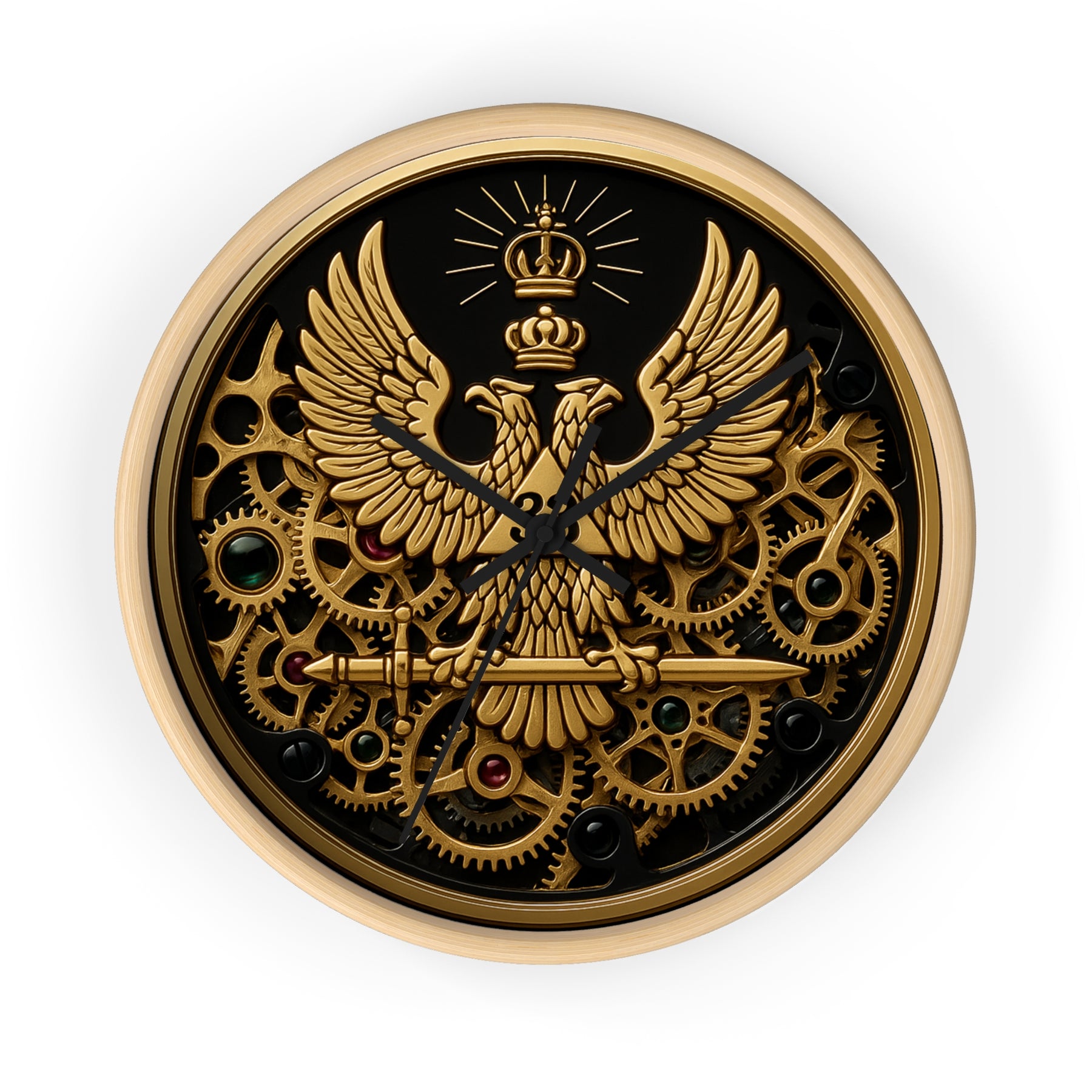 33rd Degree Scottish Rite Clock - Open Gear Eagle on Wood Frame With Plexiglass Face - Bricks Masons
