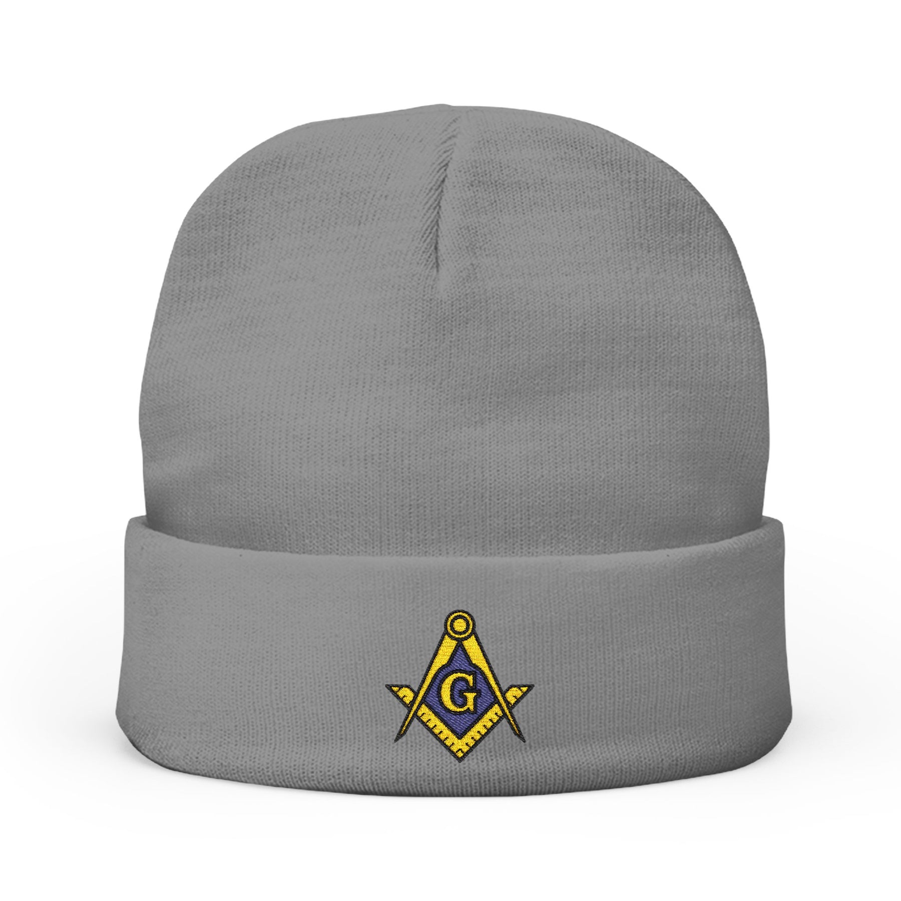 Master Mason Blue Lodge Beanie - Knit Embroidery Gold & Blue Square and Compass G - Bricks Masons