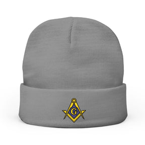 Master Mason Blue Lodge Beanie - Knit Embroidery Gold & Blue Square and Compass G - Bricks Masons