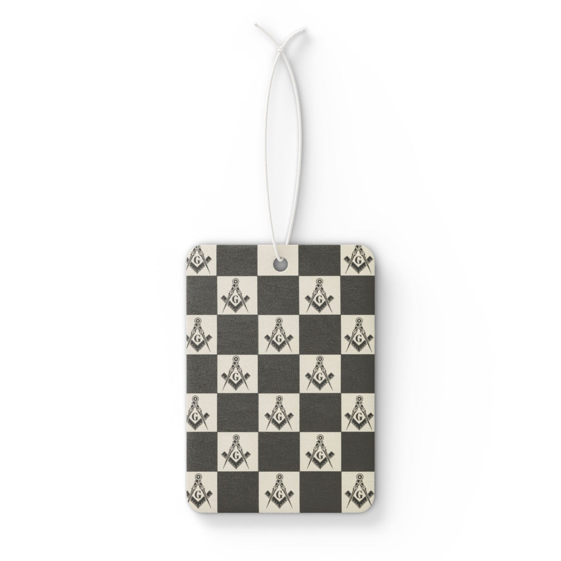 Master Mason Blue Lodge Car Air Freshener - Checkered Square & Compass G Print - Bricks Masons