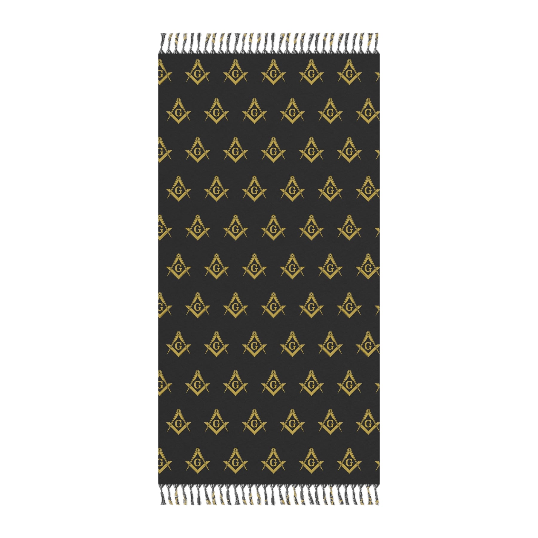 Master Mason Blue Lodge Towel - Black Polyester With Knotted Tassels - Bricks Masons