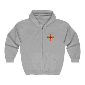 Red Cross of Constantine Hoodie - Zip Up Jacket Embroidered Front & Rear - Bricks Masons