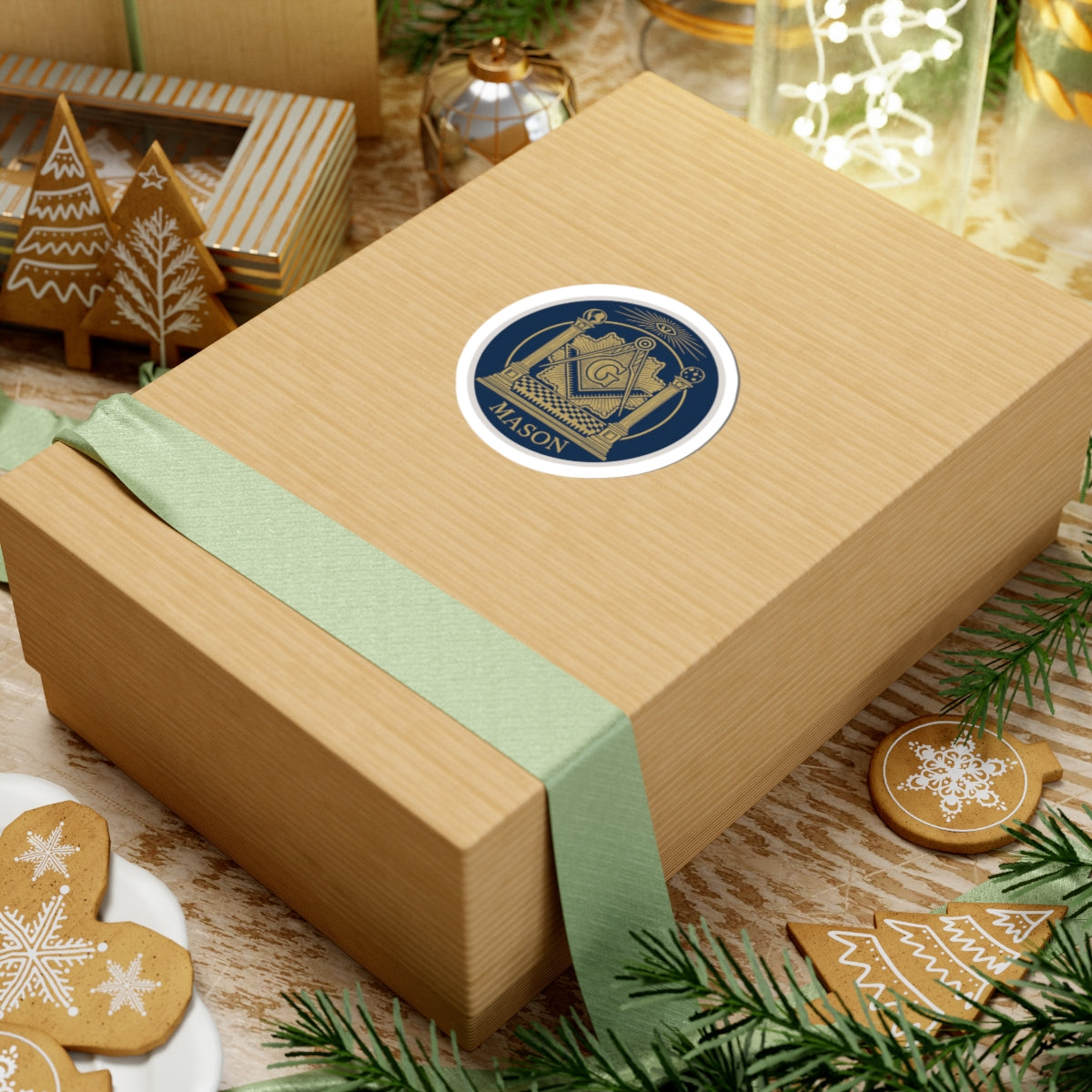 Master Mason Blue Lodge Sticker Decal - Kiss-Cut Blue & Gold With Pillars - Bricks Masons