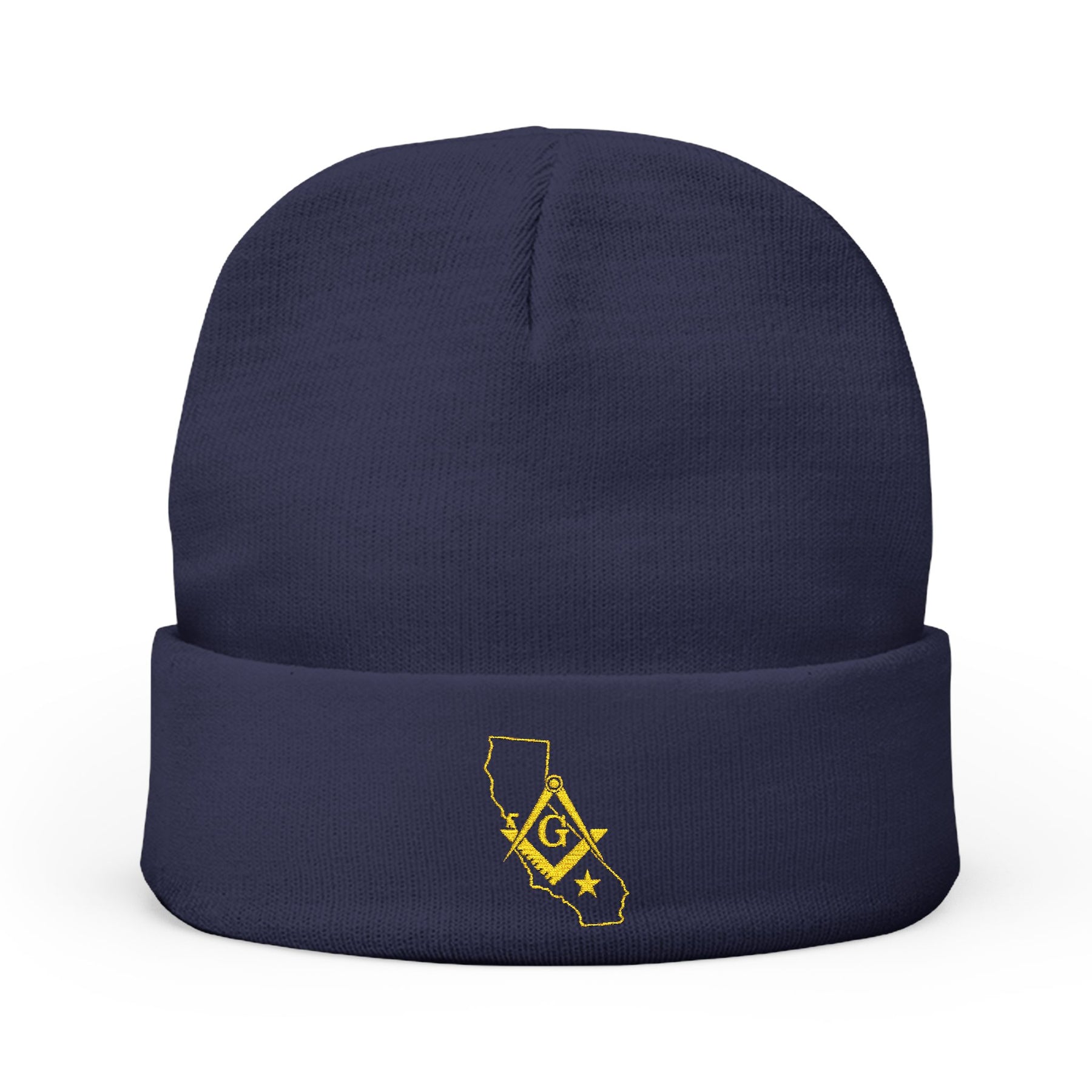 Master Mason Blue Lodge Beanie - Knit Embroidery Gold Square & Compass G California Mason - Bricks Masons