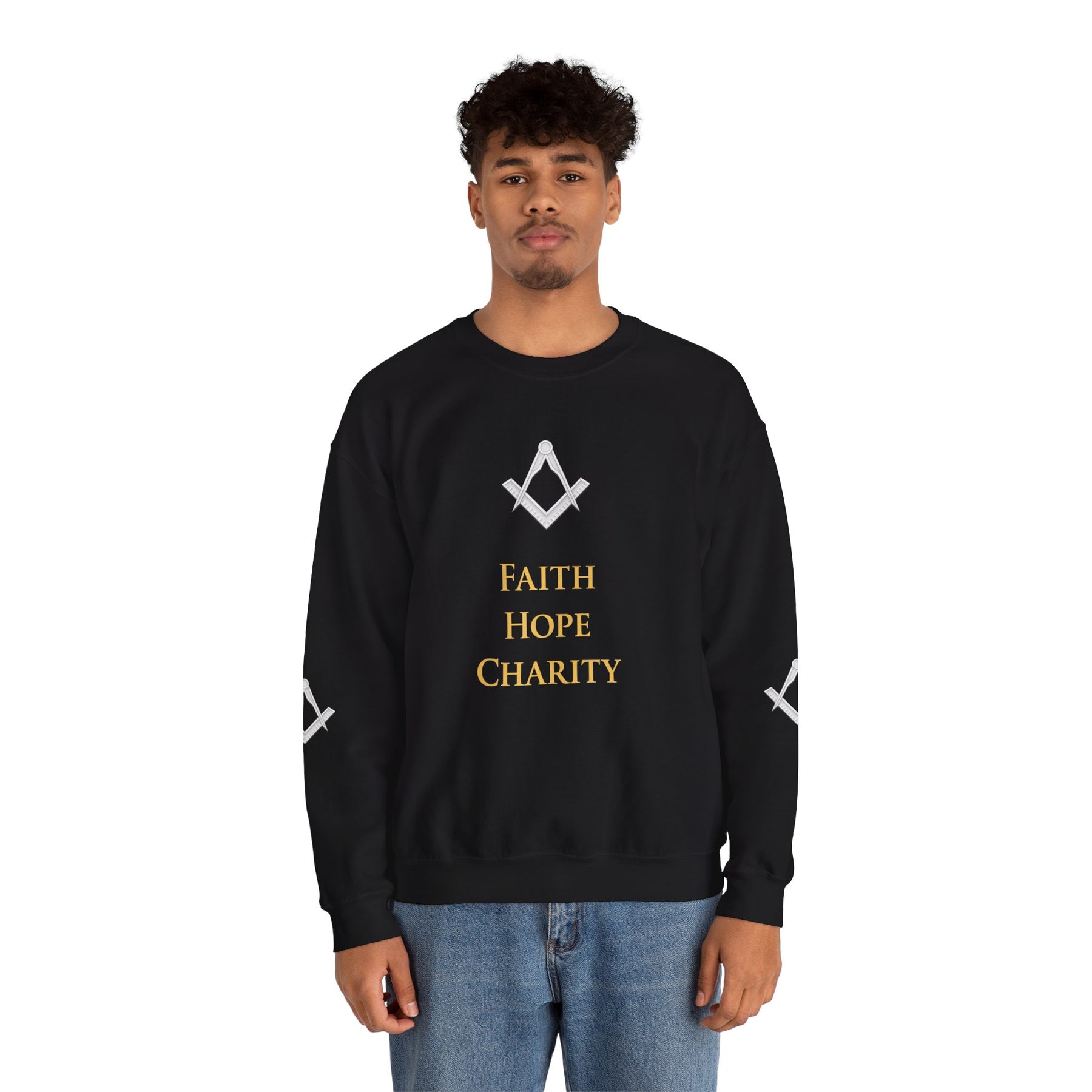 Master Mason Blue Lodge Sweatshirt - Faith Hope & Charity with Square & Compasses - Bricks Masons