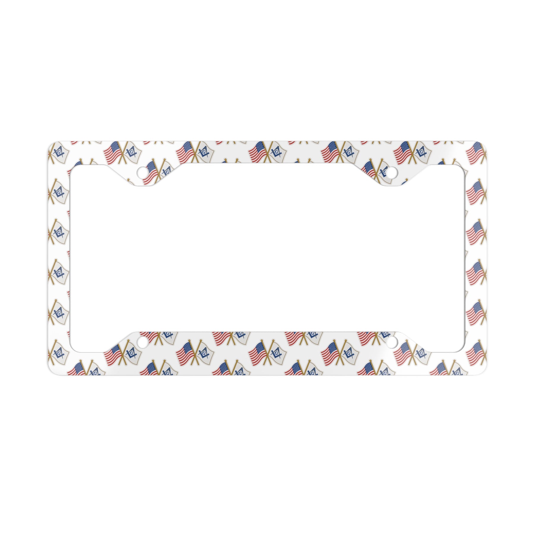 Master Mason Blue Lodge License Plate Frame - Crossed Flags Sleek Metal - Bricks Masons