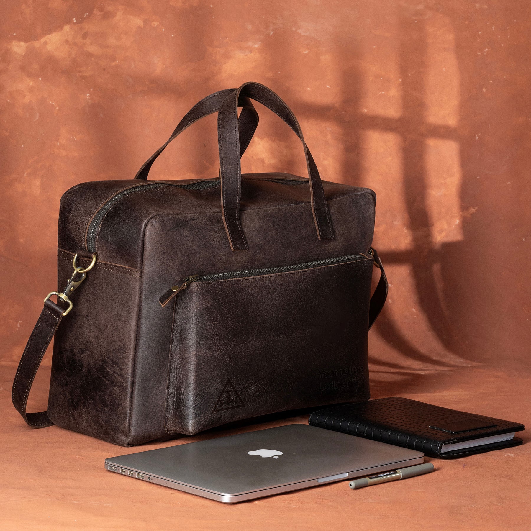 Royal Arch Chapter Briefcase - Dark Brown Cow Leather - Bricks Masons