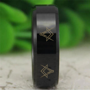 Master Mason Blue Lodge Ring - Reverse Comfort Fit Tungsten Personalizable