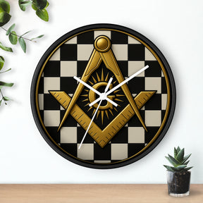 Master Mason Blue Lodge Clock - G and Square & Compass Checkered Dial - Bricks Masons