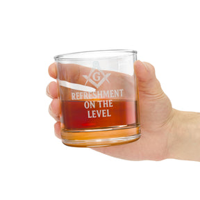 Master Mason Blue Lodge Whiskey Glass - Square & Compass G Refreshment On The Level