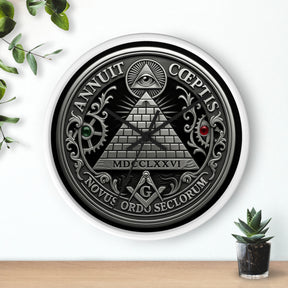 Master Mason Blue Lodge Clock - S&C with Pyramid & All Seeing Eye Latin Motto - Bricks Masons