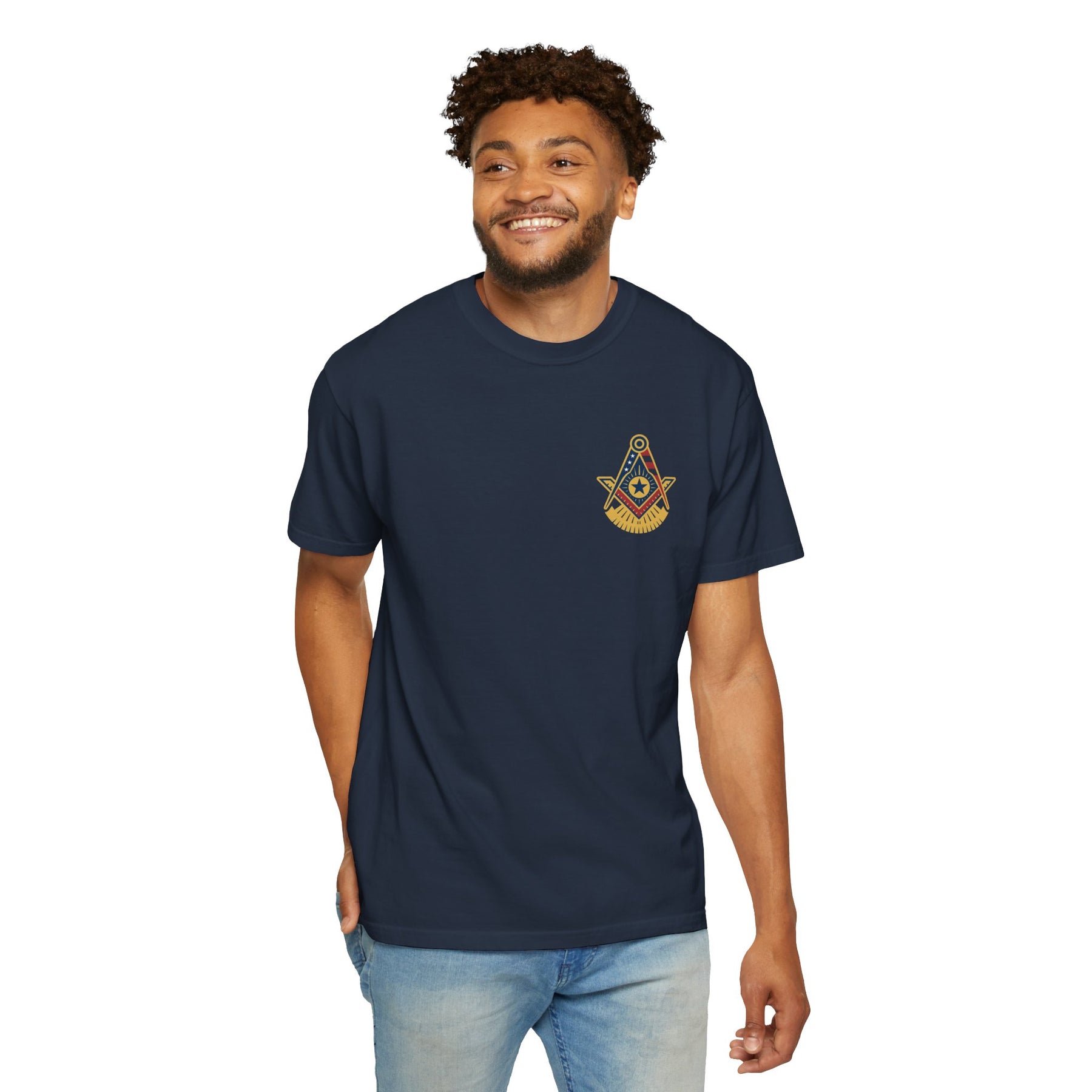 Past Master Blue Lodge T-Shirt - Garment-Dyed US Flag - Bricks Masons
