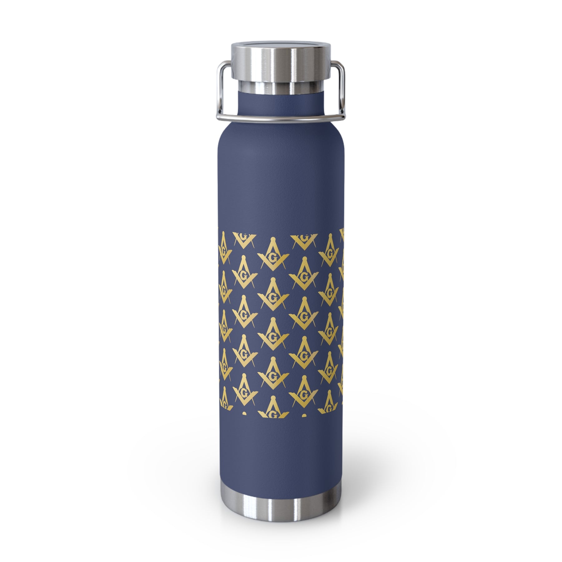 Master Mason Blue Lodge Flask - Gold Square & Compass G Copper Vacuum Insulated