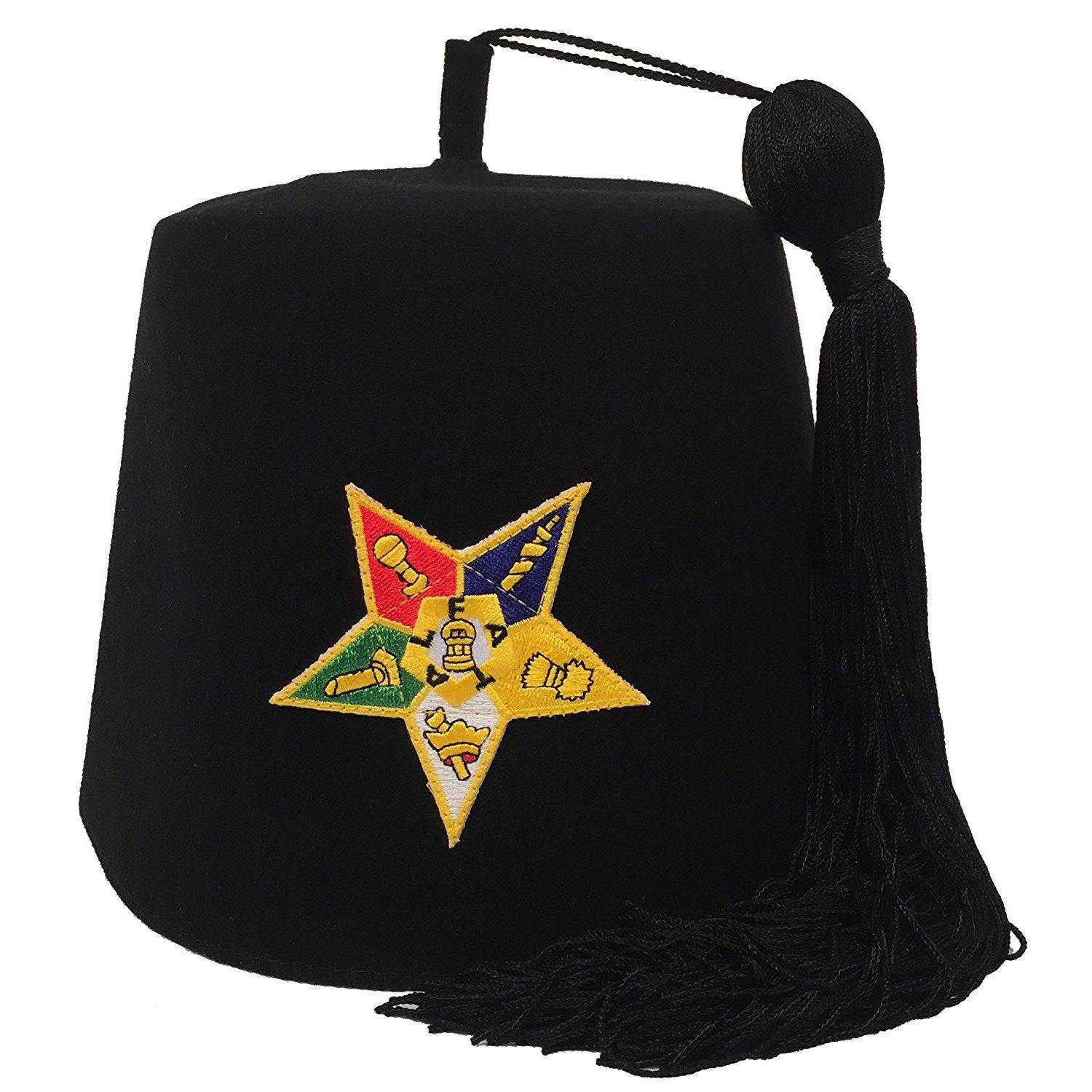 OES Fez Hat - Black Machine Embroidery