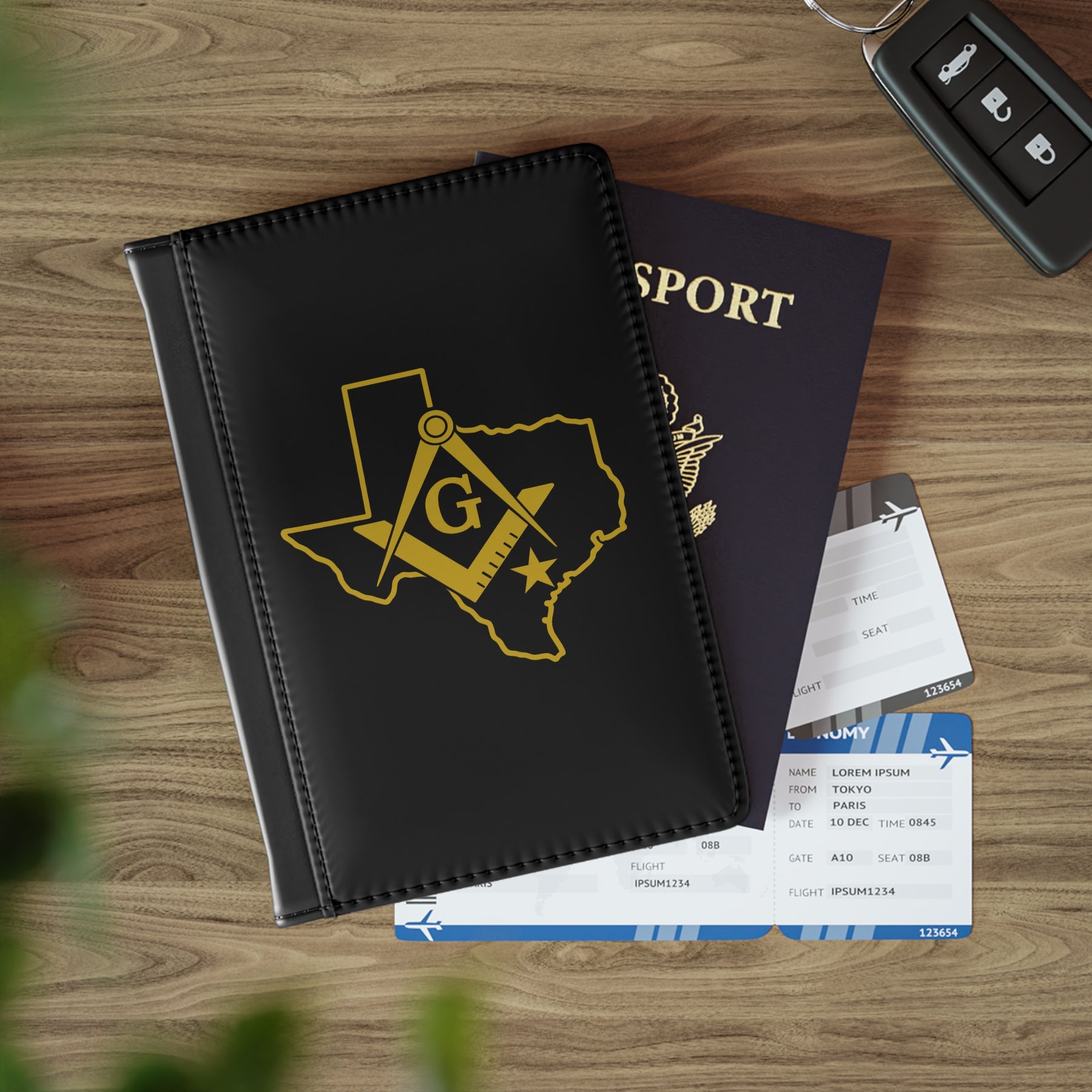 Master Mason Blue Lodge Passport Cover - Black Texas Mason PU Leather - Bricks Masons