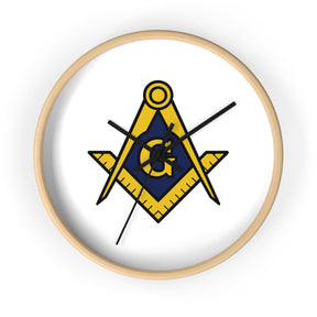 Master Mason Blue Lodge Clock - Wood Frame with Golden Square & Compass G - Bricks Masons