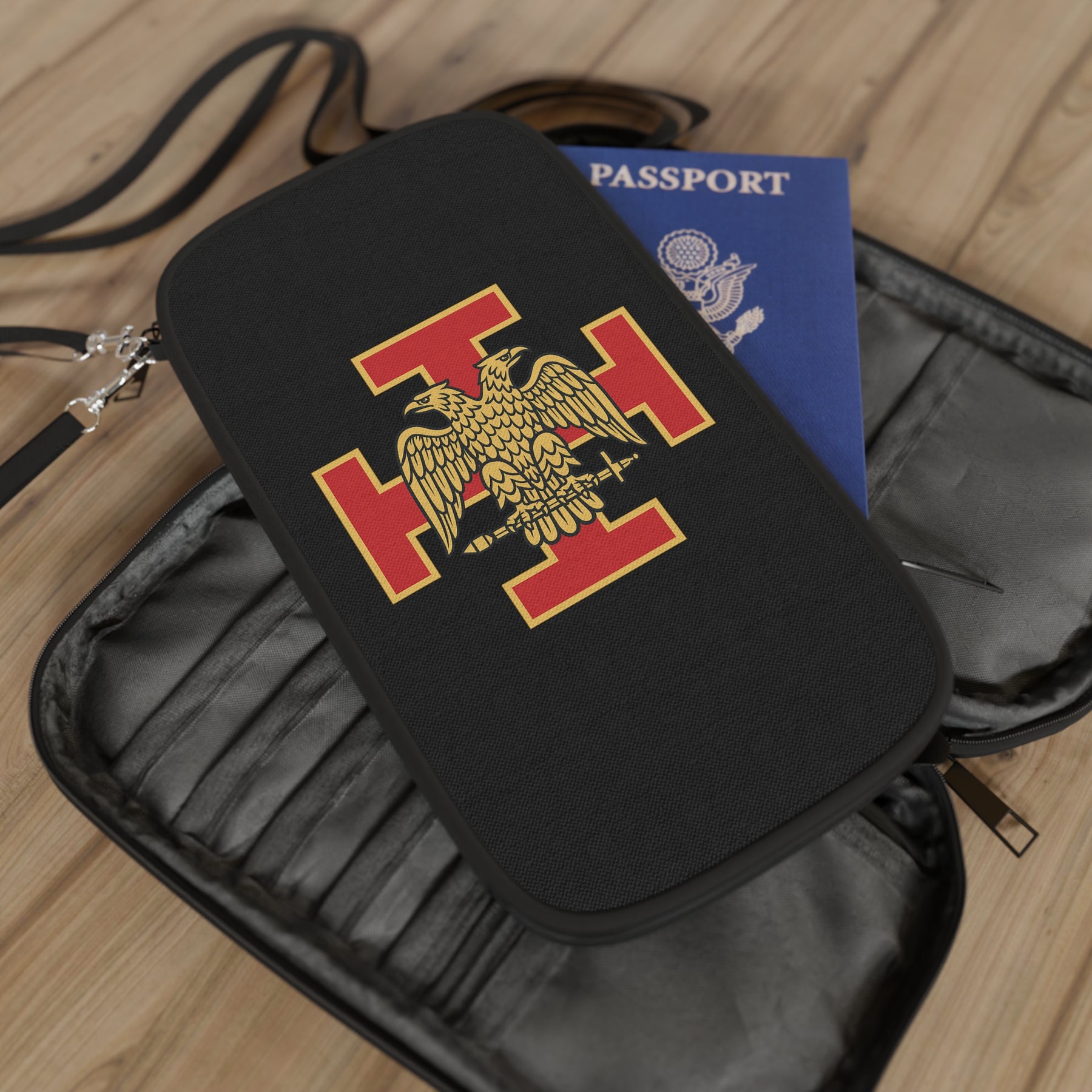 33rd Degree Scottish Rite Passport Wallet - Black & Red Cross With Eagle Wings Down - Bricks Masons