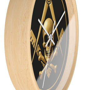 Widows Sons Clock - Square & Compass with Skull Emblem on Wooden Frame - Bricks Masons