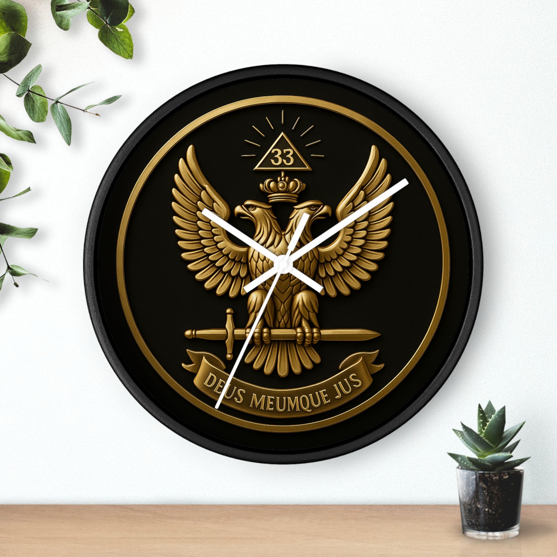 33rd Degree Scottish Rite Clock - Eagle Emblem with “Deus Meumque Jus 33” - Bricks Masons