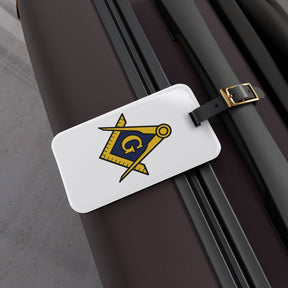 Master Mason Blue Lodge Luggage Tag - White S&C G With Black Leather Strap - Bricks Masons