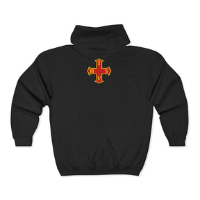 Red Cross of Constantine Hoodie - Zip Up Jacket Embroidered Front & Rear - Bricks Masons