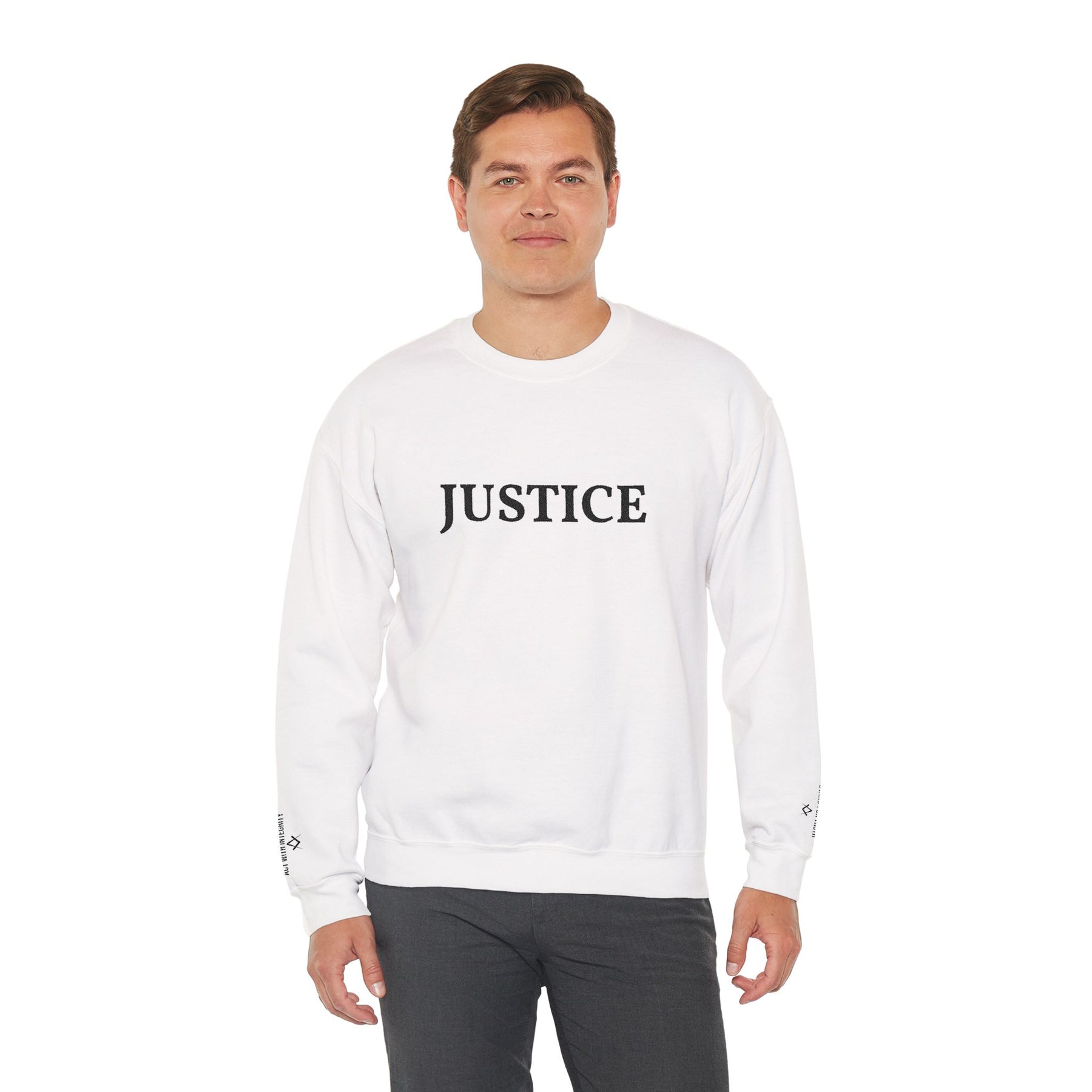 Entered Apprentice Blue Lodge Sweatshirt - Justice Front & Sleeves Embroidery - Bricks Masons