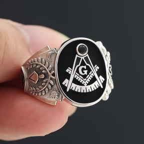 Past Master Blue Lodge Ring - Sterling Silver & Black - Bricks Masons