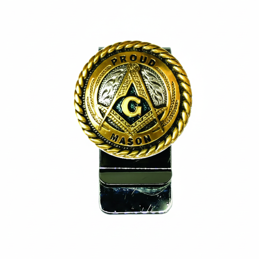 Master Mason Blue Lodge Money Clip - Gold Square and Compass G - Bricks Masons