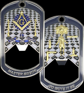 Master Mason Blue Lodge Bottle Opener - Faith Hope Charity So Mote It Be - Bricks Masons