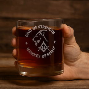 Master Mason Blue Lodge Whiskey Glass - S&C G Goat of Strength Whiskey of Spirit - Bricks Masons