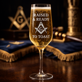 Master Mason Blue Lodge Champagne Flute - S&C G Raised & Ready to Toast - Bricks Masons