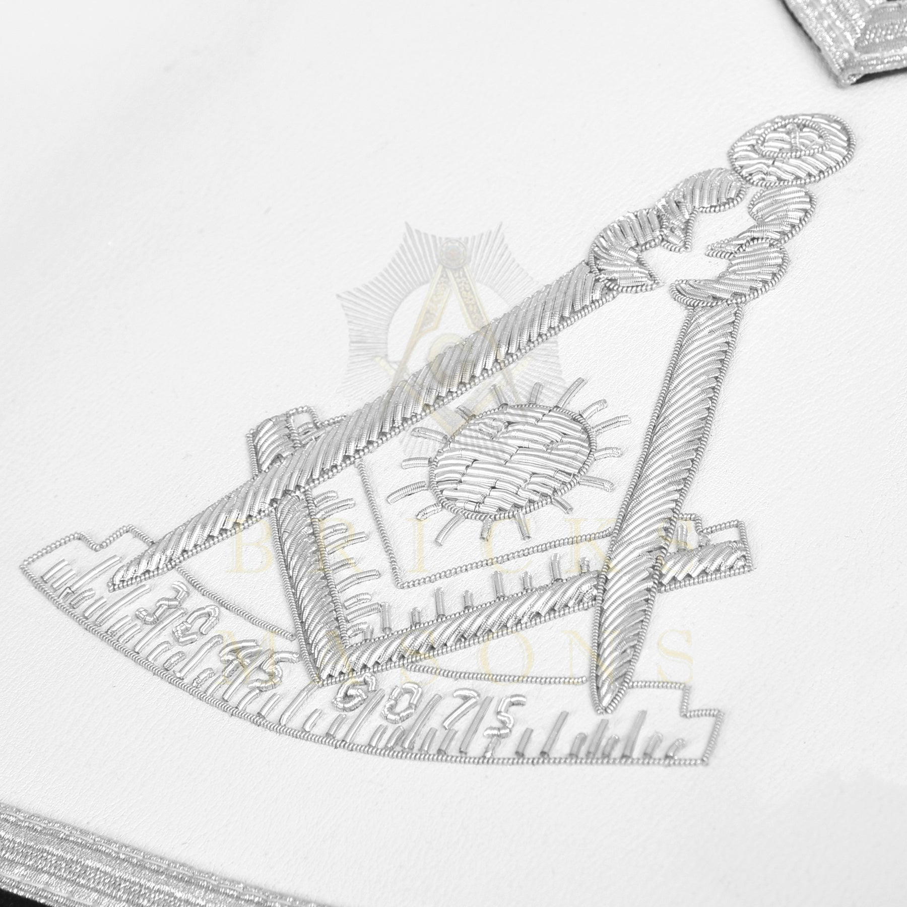 Past Master Blue Lodge Apron - Navy Velvet & Silver Bullion Hand Embroidery - Bricks Masons