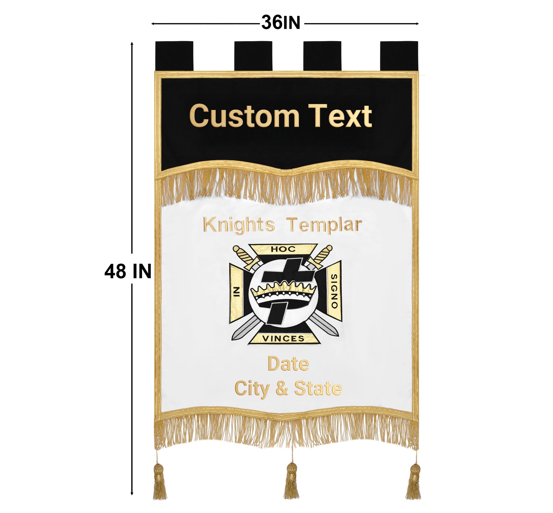 Knights Templar Banner - Personalized Machine Embroidery Golden Braid & Fringe - Bricks Masons