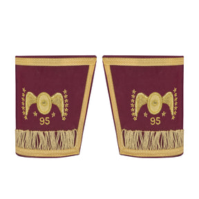 95th Degree Memphis Misraim French Regulation Cuff - Burgundy Velvet Golden Braid Hand Embroidered