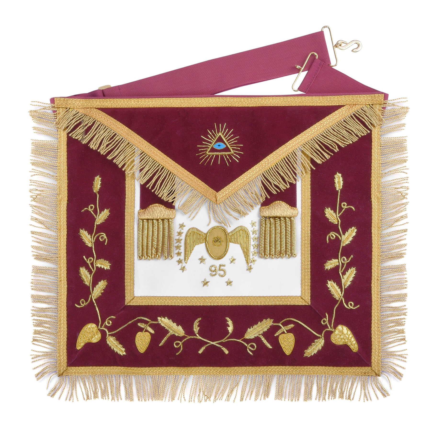 95th Degree Memphis Misraim French Regulation Regalia Set - Burgundy & Gold Hand Embroidery