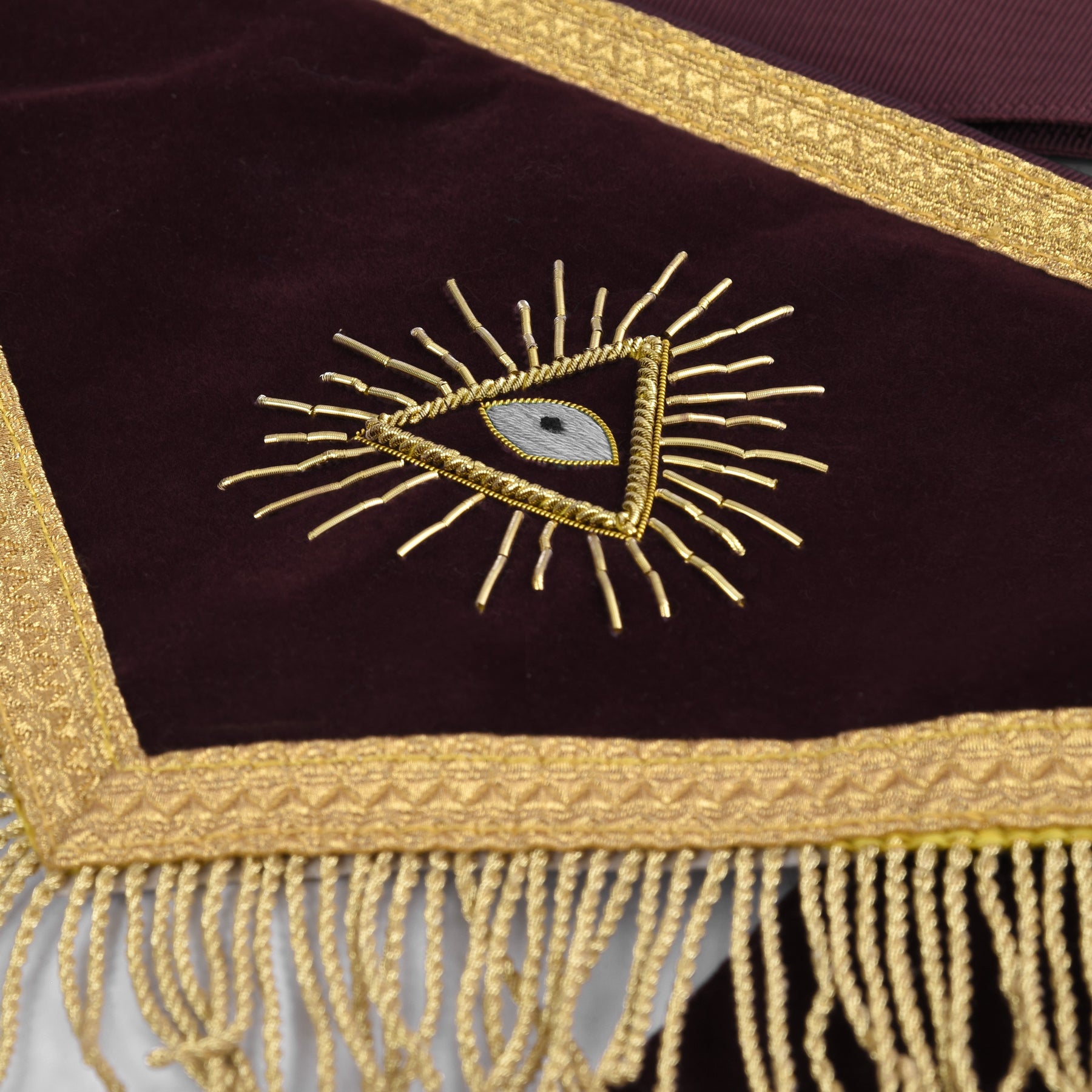 95th Degree Memphis Misraim French Regulation Apron - Maroon Velvet With Gold Hand Embroidery Bullion