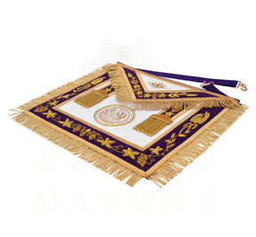 Grand Master Blue Lodge Apron - Customizable Emblem Premium Quality Purple Velvet Gold Bullion & Fringe - Bricks Masons
