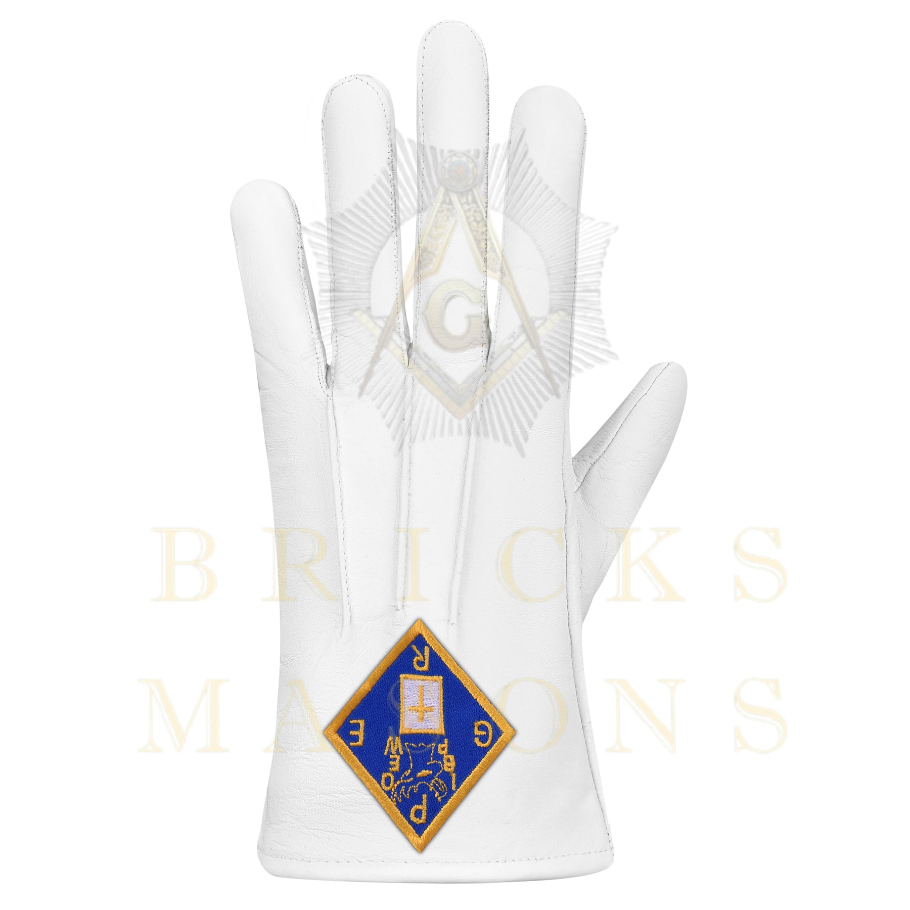 Past Grand Exalted Ruler Elks of the World Gloves - White Leather - Bricks Masons