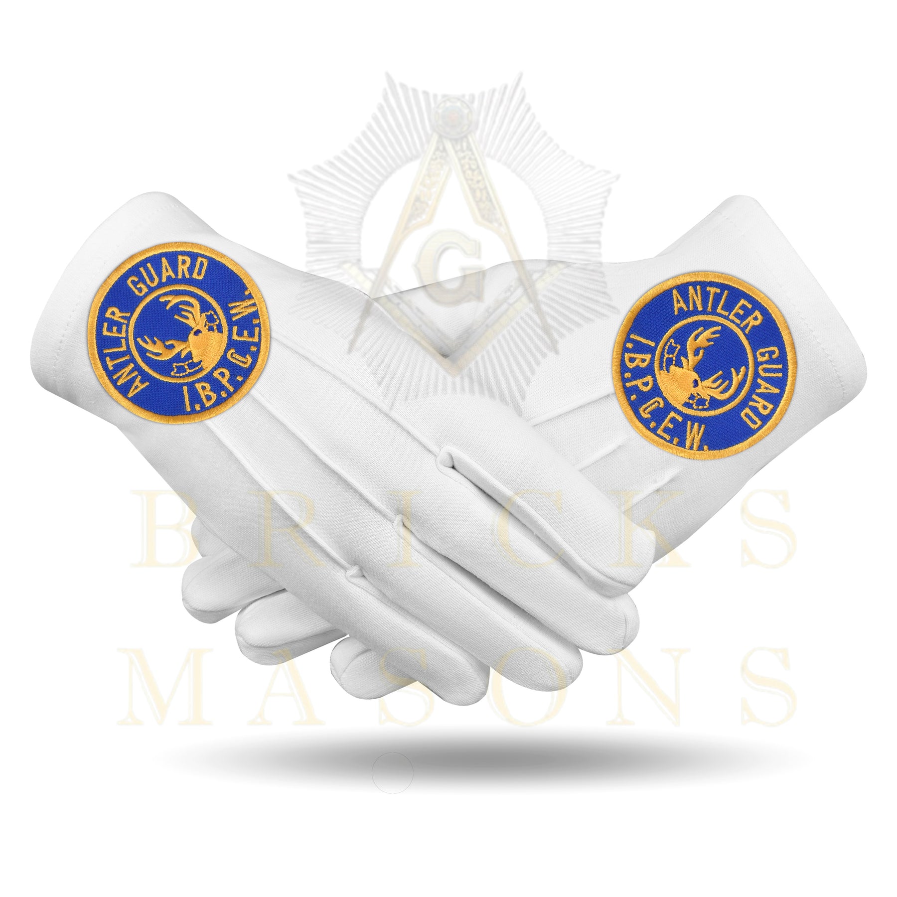Antlered Guard Elks of the World Gloves - White Cotton - Bricks Masons