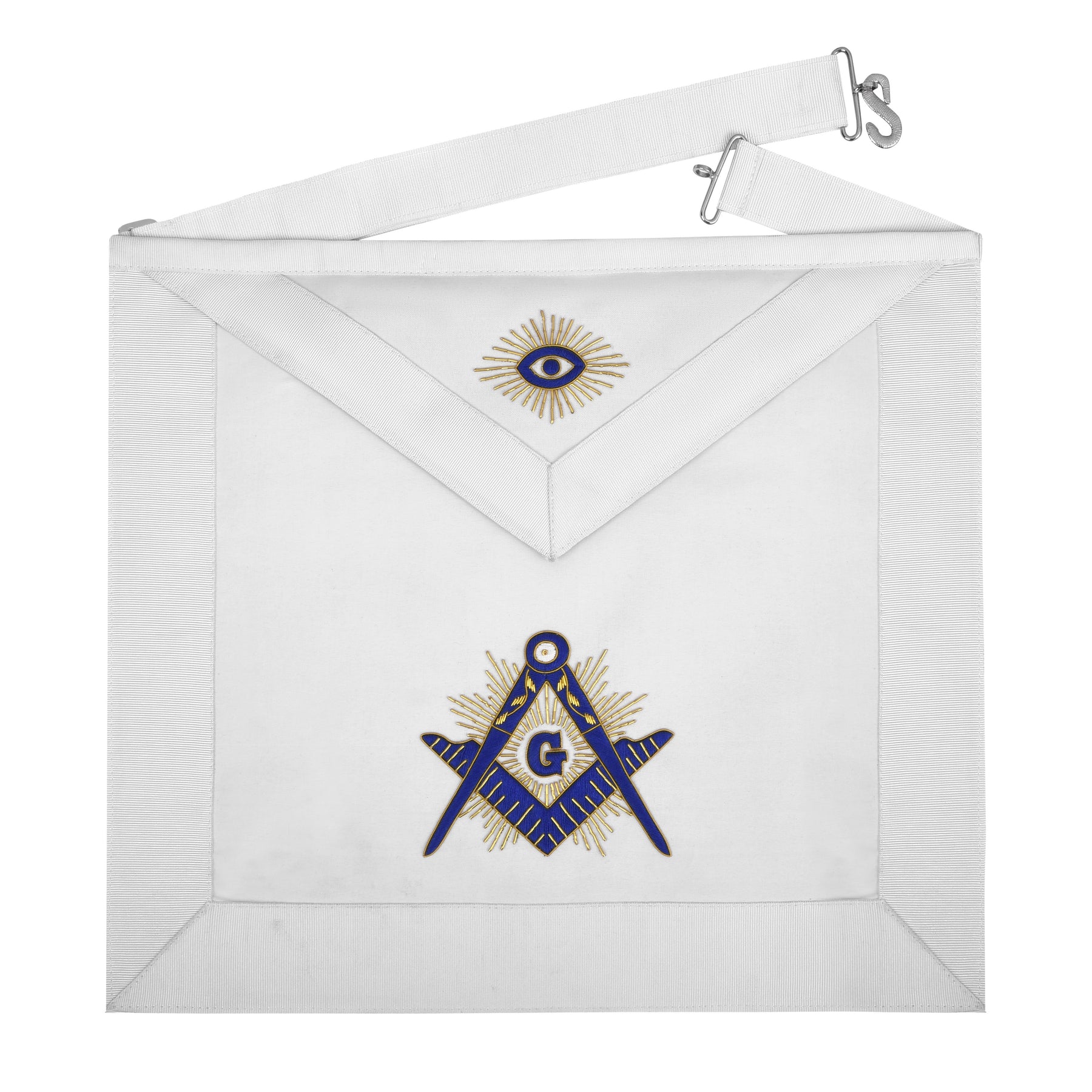 Master Mason Blue Lodge Apron - White Velvet Hand Threaded Silk - Bricks Masons