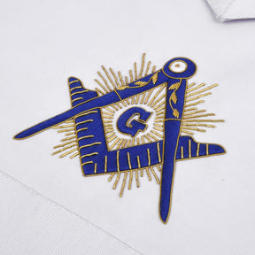 Master Mason Blue Lodge Apron - White Velvet Hand Threaded Silk - Bricks Masons